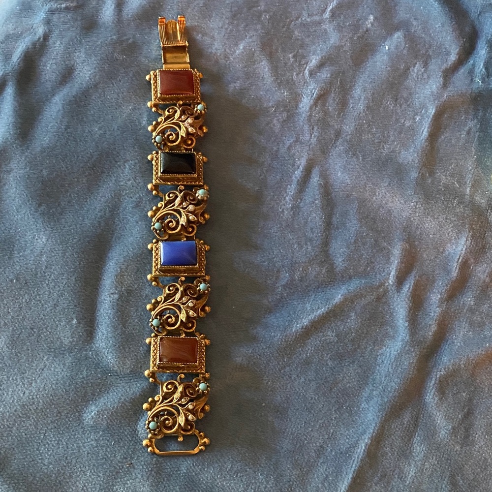 Vintage ART colored stone statement bracelet and matching earrings.